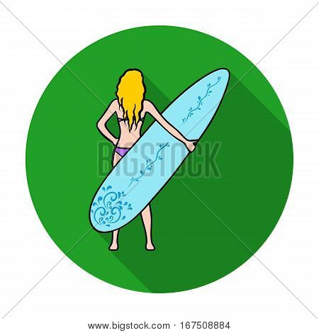 Girl is holding a surfboard icon in flat design isolated on white background. Surfing symbol stock vector illustration.