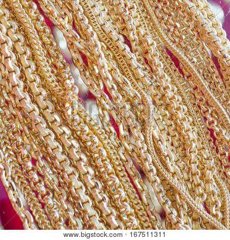 Close up to gem gold neclace Thai pattern