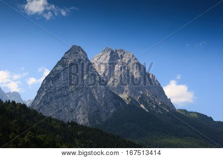 Stunning views of the village Grinau from the top of Zugspitze