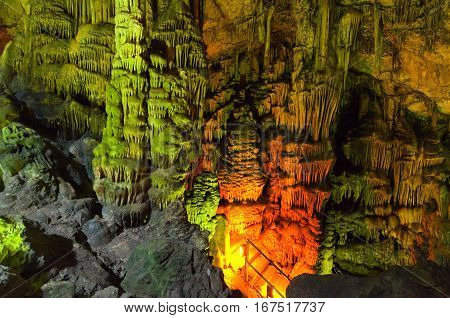 Inside Of The Colorful Psychro Cave On The Crete Island.greece.