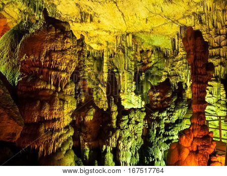 Stalagmites In The Psychro Cave Also Known As Cave Of Zeus On The Crete Islandgreece.