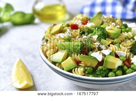Pasta Salad With Green Vegetables And Feta.