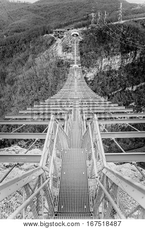 Sochi, Russia - January 2017: SKYPARK Hey Jay Hackett Sochi is located in Sochi national Park. The longest pedestrian suspension bridge in the world