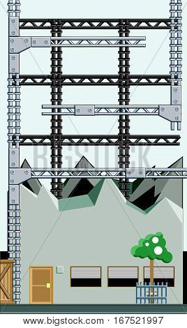 A building under construction with a tree on the front. Vector flat illustration.