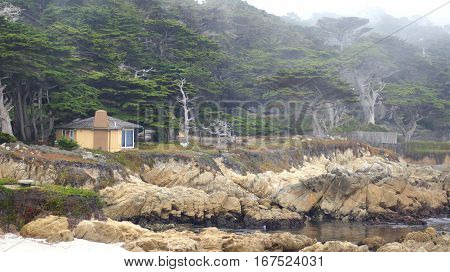 CARMEL, CALIFORNIA, UNITED STATES - OCT 6, 2014: beautiful houses at the Pebble Beach Golf Course, which is part of the famous 17 miles drive area.