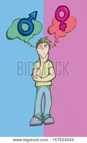 Vector illustration of a man choosing between man or woman