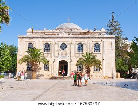 Crete,heraklion-july 25:the Basilica Of St. Titus During The Midday Tourists Go Sightseeing On July 
