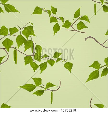 Seamless texture Birch twig with catkins natural background vector illustration
