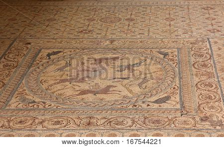 Riders mosaic of Roman ruins of the ancient city of Conimbriga Beiras region Portugal