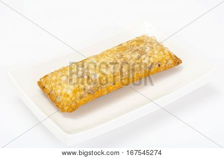 Puff pastry with fresh cherries on a white background