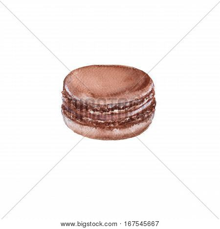 Chocolate macaroon. Isolated on white background. Watercolor illustration