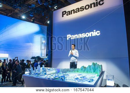 LAS VEGAS - JAN 08 : The Panasonic booth at the CES show in Las Vegas on January 08 2017 CES is the world's leading consumer-electronics show.