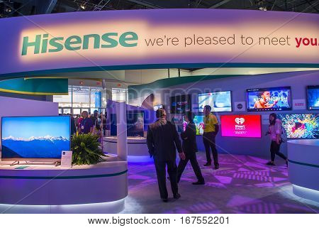 LAS VEGAS - JAN 08 : Simulatort at the Hisense booth at the CES show held in Las Vegas on January 08 2017 CES is the world's leading consumer-electronics show.