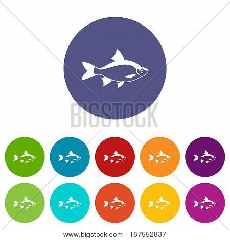 River fish set icons in different colors isolated on white background