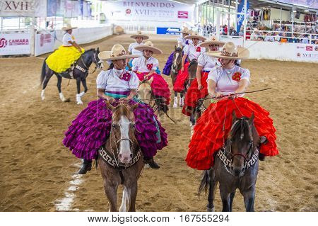 GUADALAJARA MEXICO - SEP 01 : Charras participate at the 23rd International Mariachi & Charros festival in Guadalajara Mexico on September 01 2016.