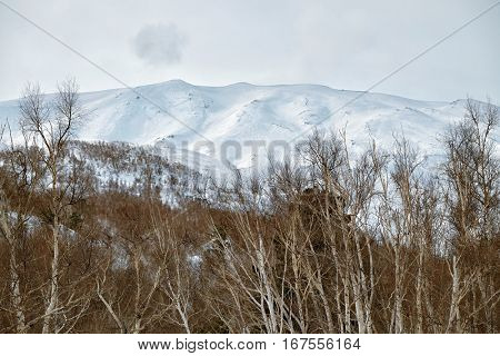 snow and ashes cover the Etna Volcano, Sicily