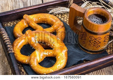 Pretzels  with salt: traditional snack for beer. Studio Photo