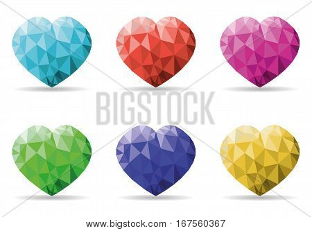 Set of hearts on a white background. Vector Illustration. Abstract polygonal heart. Love symbol. Low-poly colorful style.