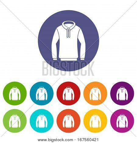 Hoody set icons in different colors isolated on white background