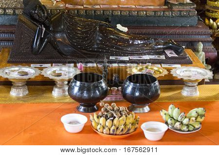 Religious Offers In A Buddist Temple In Cambodia