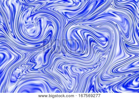 Marble abstract background. Mesh liquid surface digital illustration. Agate stone texture with blue paint drips. Chinese ceramic color pattern. Abstract suminagashi ink for web design or digital paper