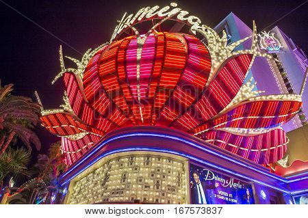 LAS VEGAS - OCT 05 : The Flamingo hotel and casino on October 05 2016 in Las Vegas. The hotel opened by Bugsy Segal on 1946 and it's the oldest resort on the Strip still in operation