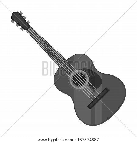 Spanish acoustic guitar icon in monochrome design isolated on white background. Spain country symbol stock vector illustration.