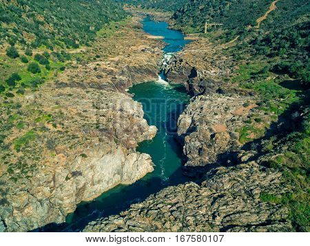 Aerial View Of The Pulo Do Lobo Waterfall