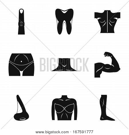 Body parts icons set. Simple illustration of 9 body parts vector icons for web