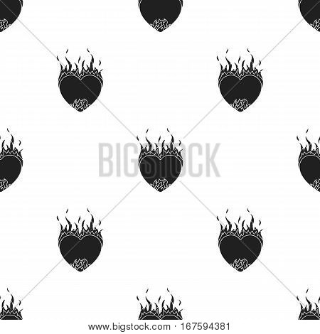 Heart in flame icon in black style isolated on white background. Romantic pattern vector illustration. - stock vector