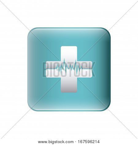 color silhouette with square with cross with line of vital sign vector illustration
