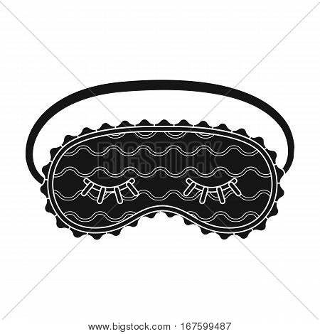 Blindfolds icon in black design isolated on white background. Sleep and rest symbol stock vector illustration. - stock vector