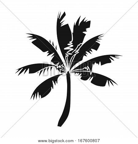 Palm tree icon in black design isolated on white background. Surfing symbol stock vector illustration. - stock vector