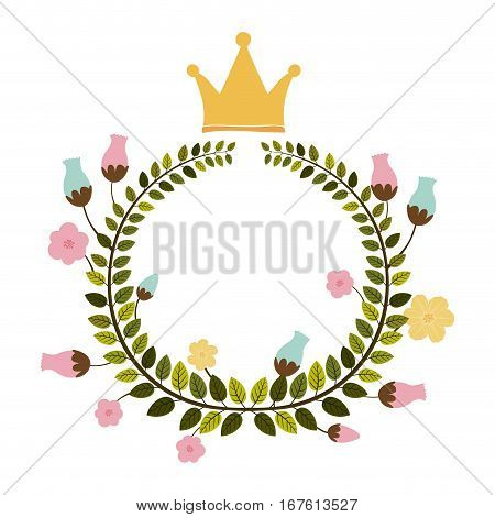 colorful arch of leaves with flowers and crown vector illustration