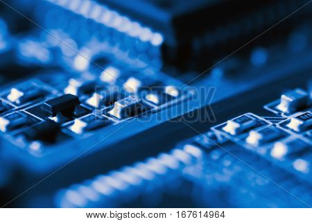 Electronic circuit board. CPU and memory chips