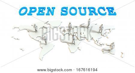 Open source Global Business Abstract with People Standing on Map 3D Illustration Render