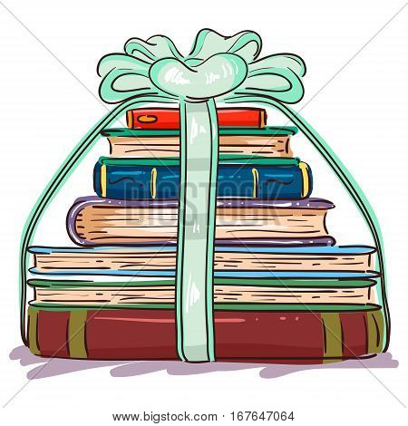 Vector Illustration of Stack of Book wrapped with Riboon
