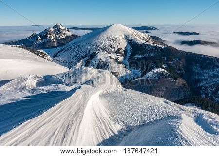 Amazing Winter View Towards Hills Big Rozsutec And Stoh