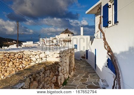 Street in Kastro village of Sikinos island.
