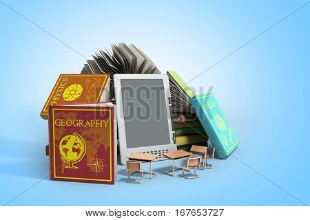 E-book Reader Books And Tablet On Gradient 3D Illustration Success Knowlage Concept