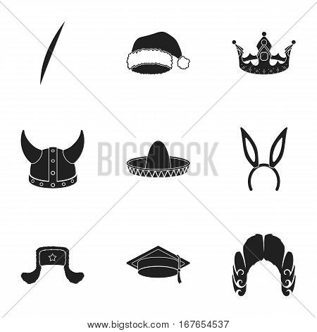 Hats set icons in black style. Big collection of hats vector symbol stock