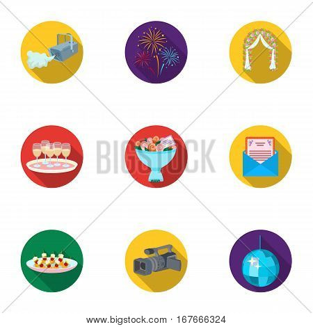 Event service set icons in flat design. Big collection of event service vector symbol stock illustration