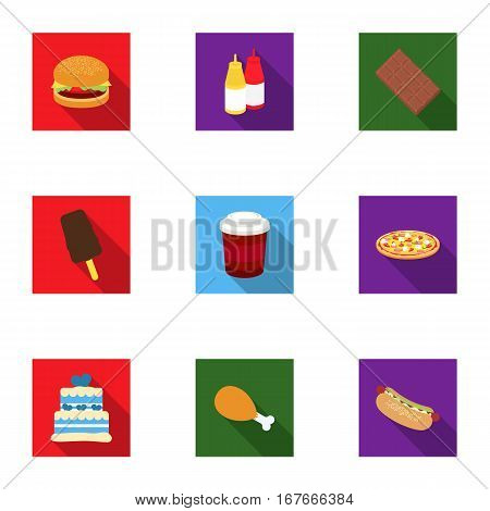 Fast food set icons in flat style. Big collection of fast food vector symbol stock