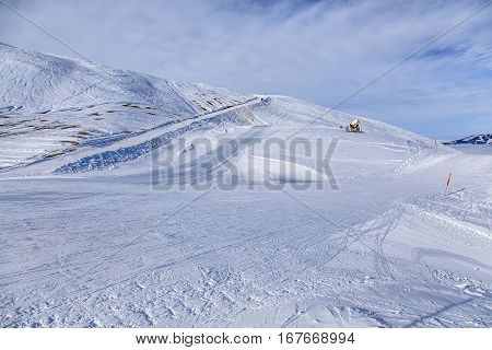 Wintertime view on Fronalpstock mountain in the Swiss Canton of Schwyz.