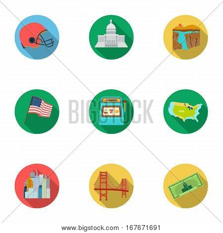 USA country set icons in flat style. Big collection of USA country vector symbol stock