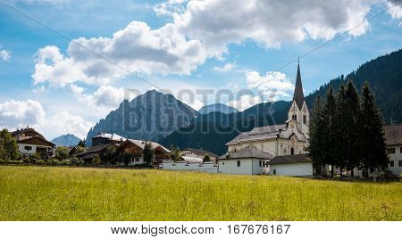 summer village in Val Gardena South Tirol, Dolomites mountains, Italy