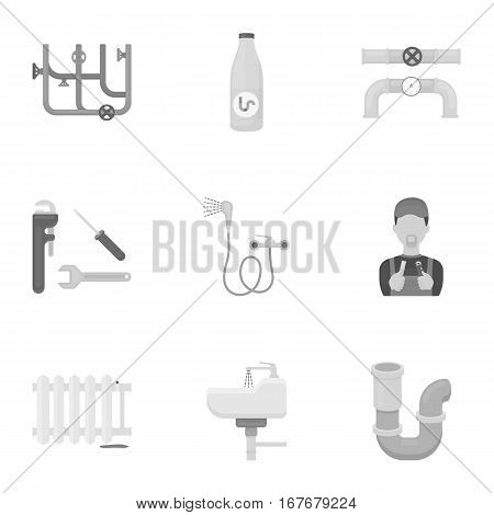 Plumbing set icons in monochrome style. Big collection of plumbing vector symbol stock