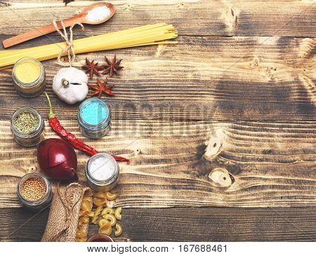 Cooking Pasta With Spice, Chili Pepper, Garlic, Onion And Badian