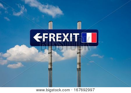 a concept of two road signs french elections (frexit)and european union