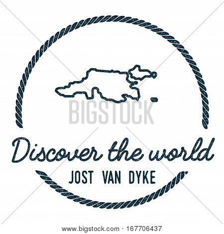 Jost Van Dyke Map Outline. Vintage Discover The World Rubber Stamp With Island Map. Hipster Style Na
